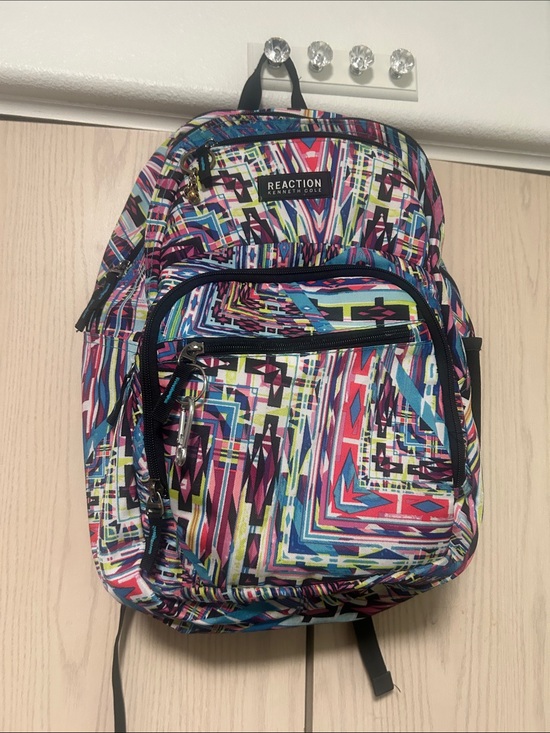 Kenneth Cole Reaction Handbags - Kenneth Cole Reaction Multicolor Geometric Print Backpack - Blue Pink Black